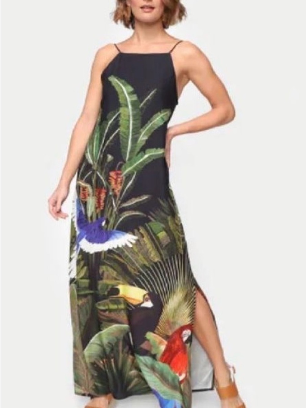 FARM Rio Tropical Bird Jungle Print Maxi Dress Size P Small